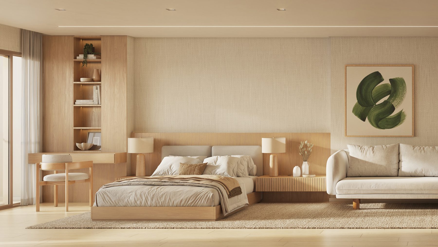 Studio decorado 601 do Barão de Jaguaripe 225, com cama, sofá e home office